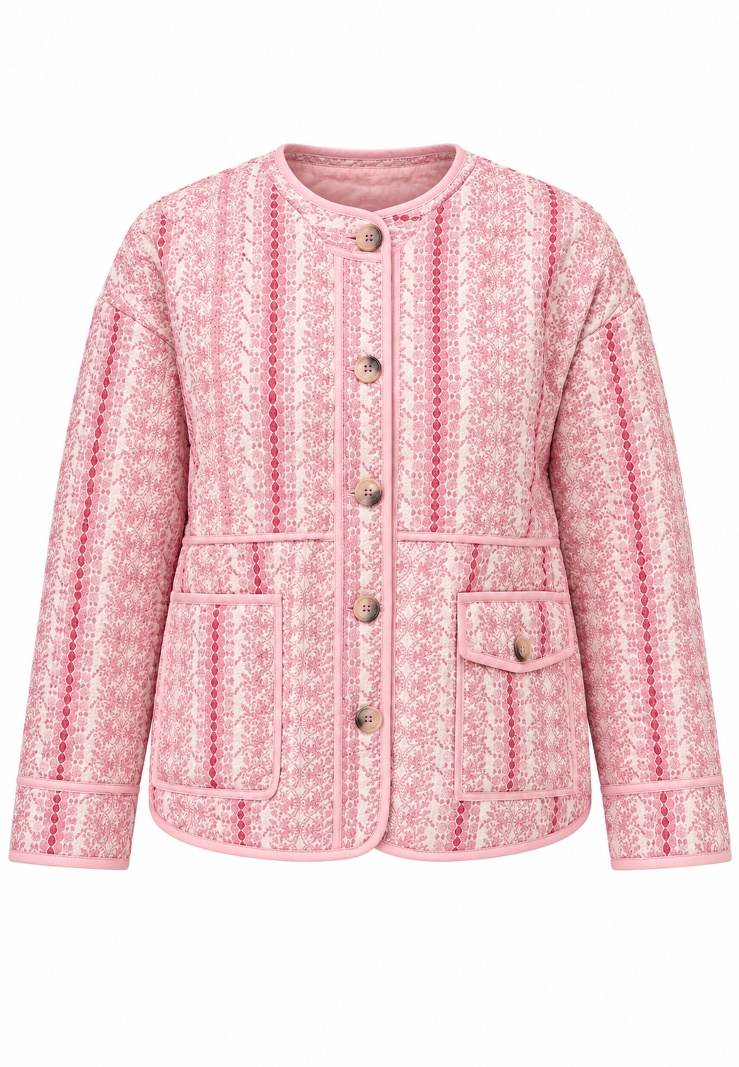 Veste matelassée femme motifs floraux rayures boutonnée - Alvina