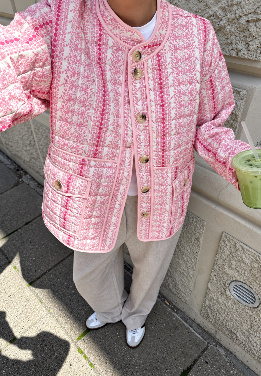 Veste matelassée femme motifs floraux rayures boutonnée - Alvina