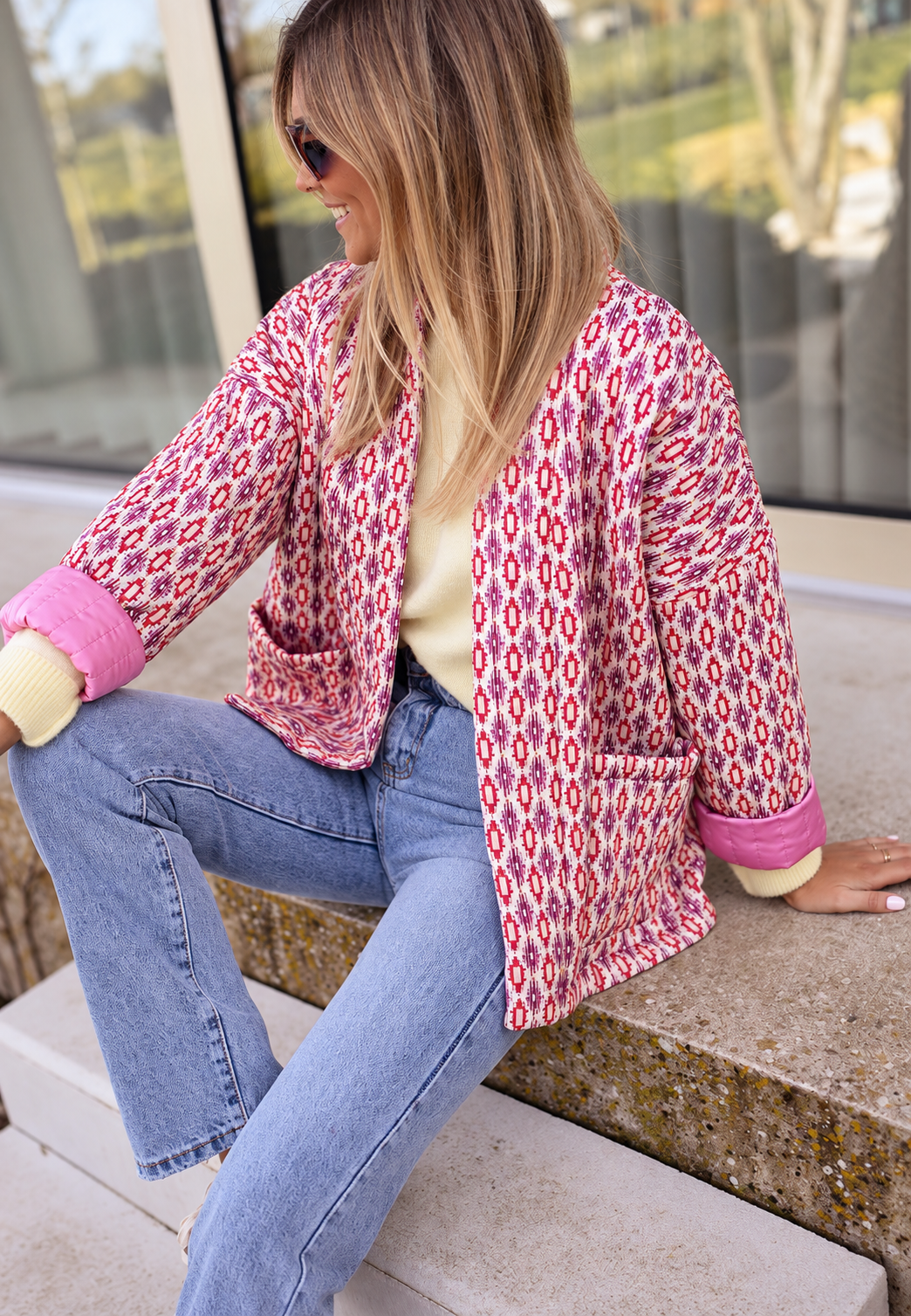 Veste matelassée femme motifs géométriques coupe droite - Eliora