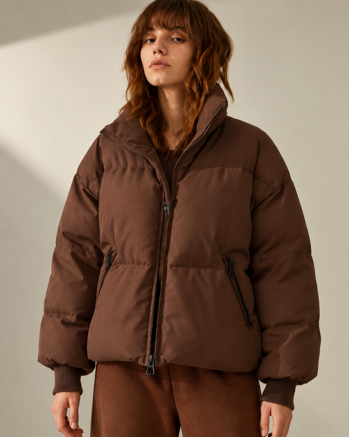 Veste matelassée oversize femme col montant fermeture éclair - Anouk