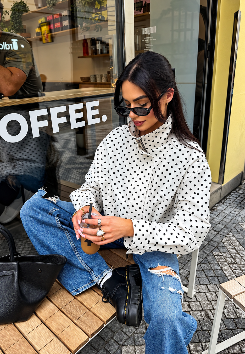 Veste bomber femme à pois motif graphique zippée - Vera