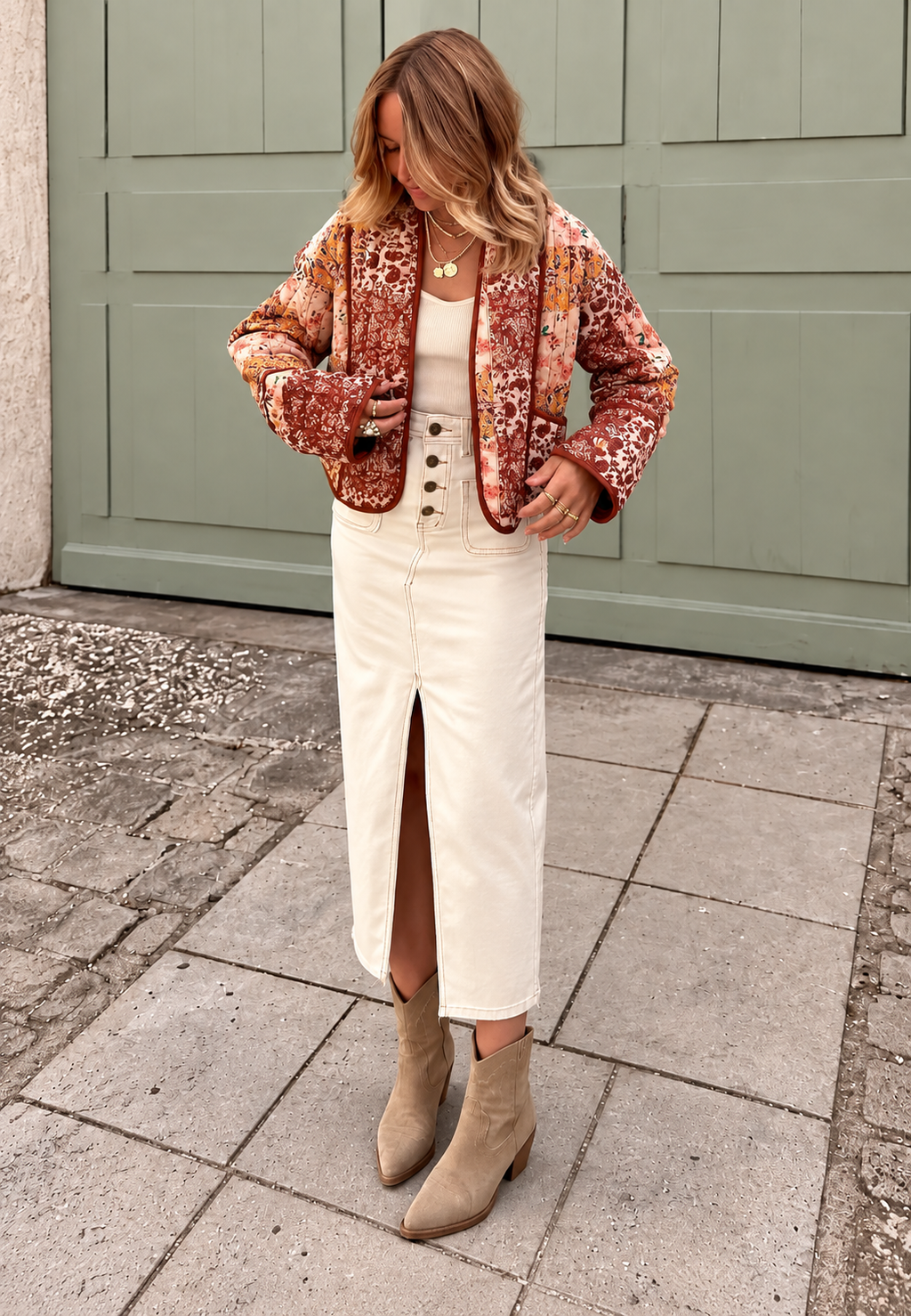 Veste courte matelassée femme patchwork floral bordures - Brienne
