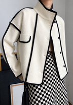 Veste courte femme col montant bordures contrastées - Ophélie