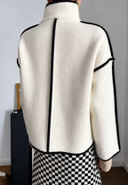 Veste courte femme col montant bordures contrastées - Ophélie