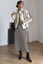 Veste courte femme col montant bordures contrastées - Ophélie