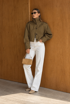 Veste courte femme col montant boutons coupe nette - Vianne