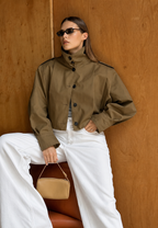 Veste courte femme col montant boutons coupe nette - Vianne