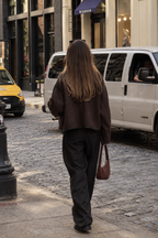 Veste courte femme effet daim boutons bordures contrastées - Sybille