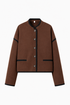 Veste courte femme effet daim boutons bordures contrastées - Sybille