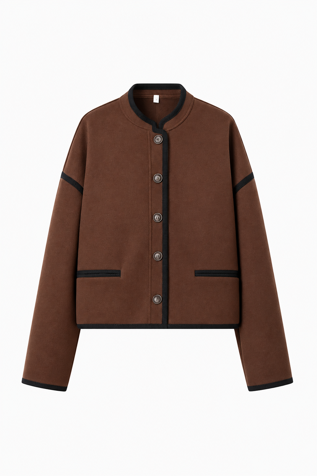 Veste courte femme effet daim boutons bordures contrastées - Sybille