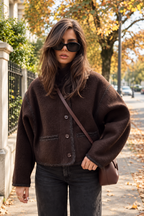 Veste courte femme effet daim boutons bordures contrastées - Sybille