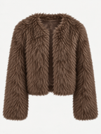 Chaqueta mujer corta efecto pelo manga larga textura suave otoño invierno - Clémence