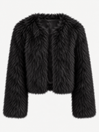 Chaqueta mujer corta efecto pelo manga larga textura suave otoño invierno - Clémence