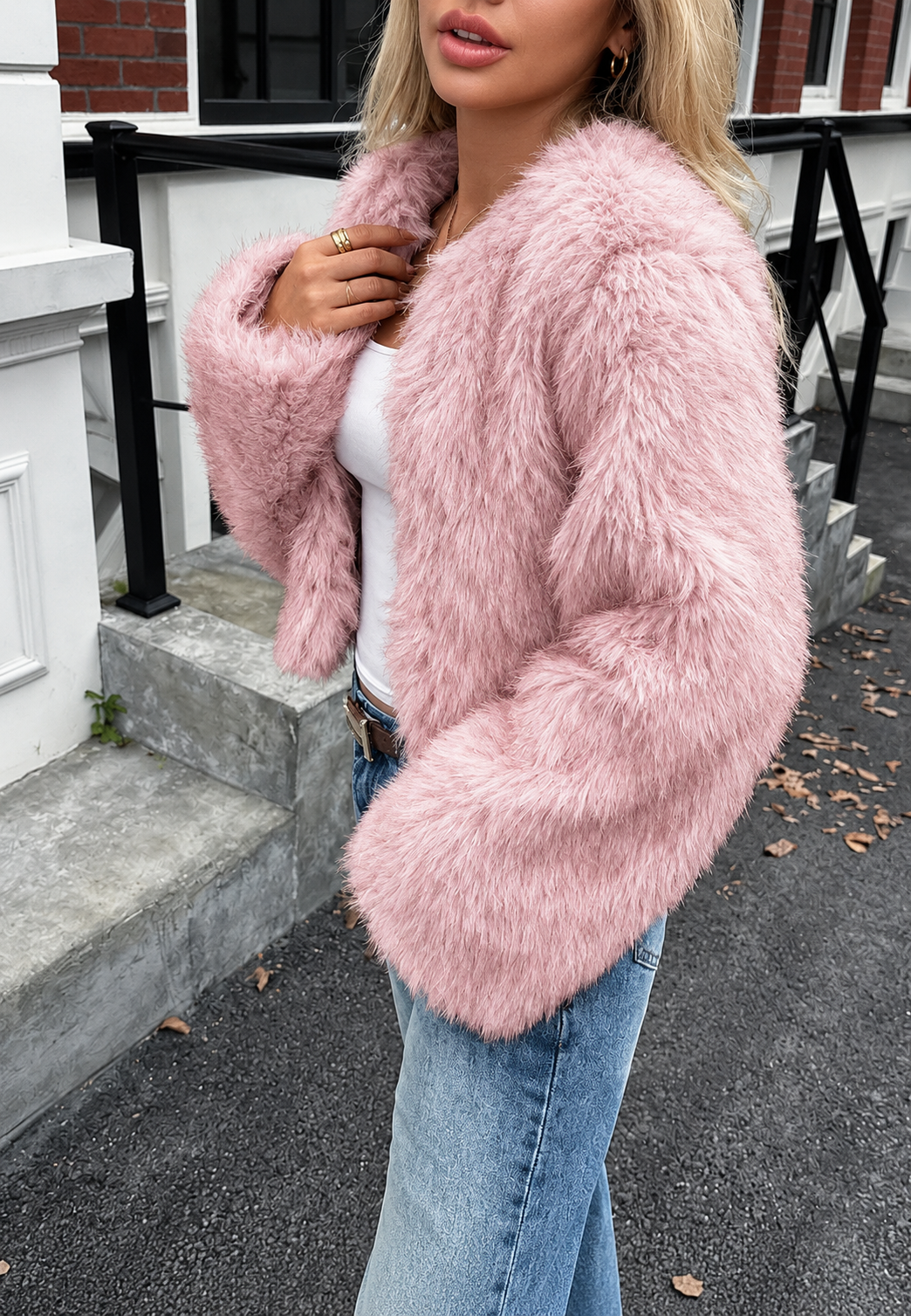Chaqueta mujer corta efecto pelo manga larga textura suave otoño invierno - Clémence