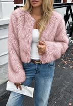Chaqueta mujer corta efecto pelo manga larga textura suave otoño invierno - Clémence