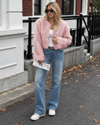 Chaqueta mujer corta efecto pelo manga larga textura suave otoño invierno - Clémence