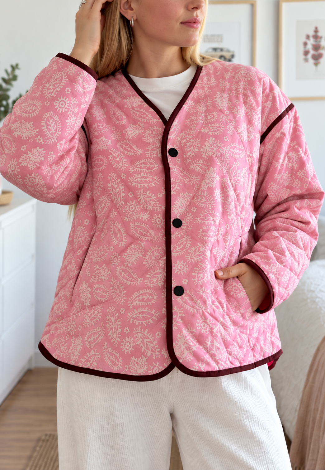 Veste courte femme imprimé cachemire matelassage losanges bordures - Ottavia