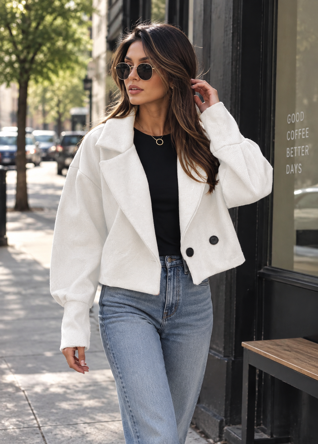 Chaqueta mujer corta solapas amplias oversize hombros caídos mangas amplias - Céliane