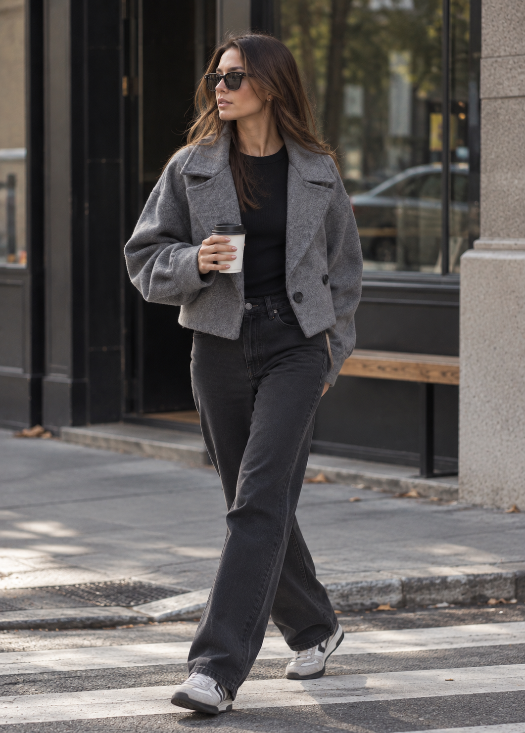 Veste courte femme larges revers coupe oversize moderne - Céliane