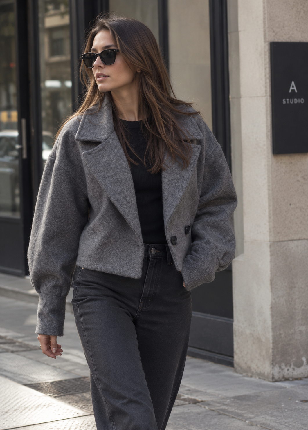 Veste courte femme larges revers coupe oversize moderne - Céliane