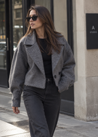 Chaqueta mujer corta solapas amplias oversize hombros caídos mangas amplias - Céliane