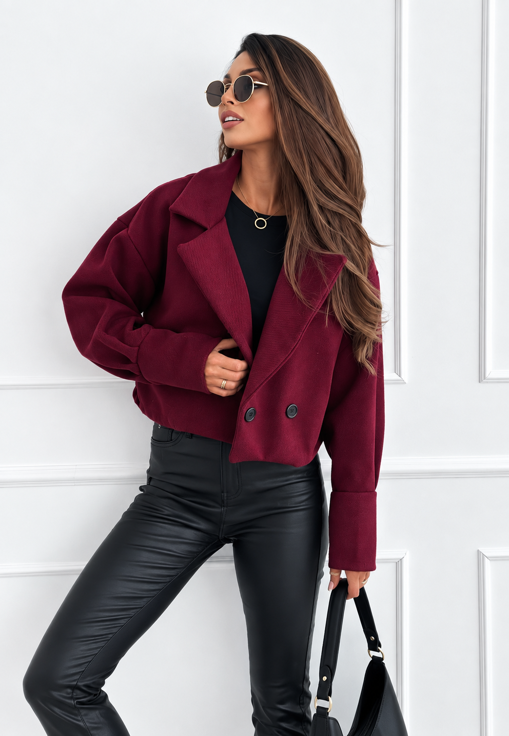 Chaqueta mujer corta solapas amplias oversize hombros caídos mangas amplias - Céliane