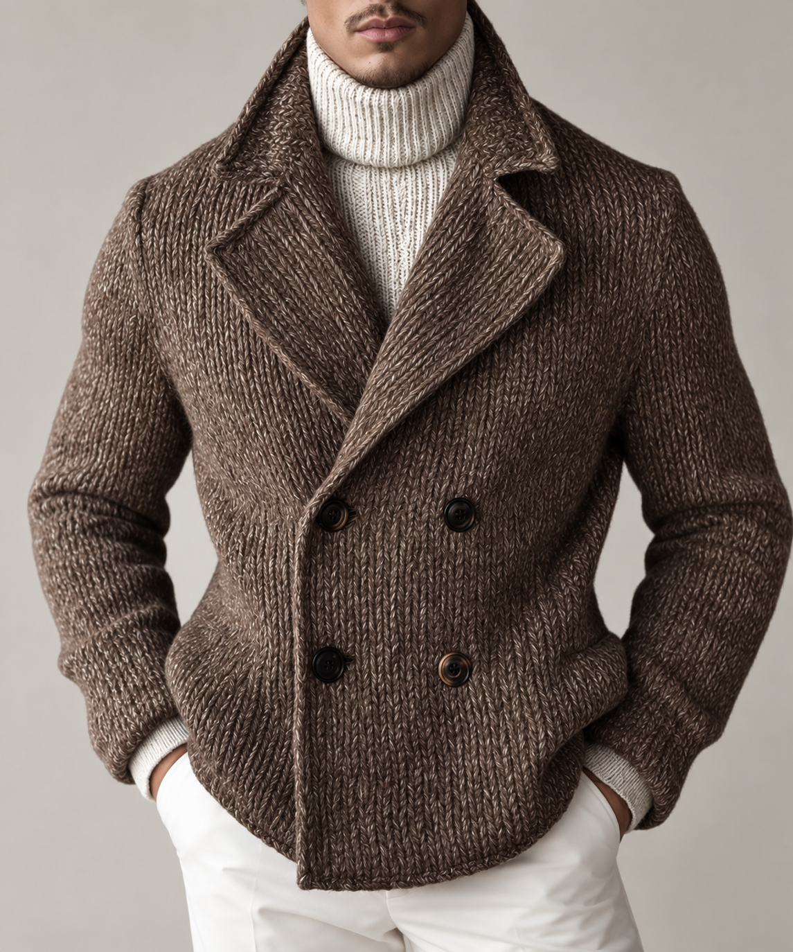 Veste maille homme double boutonnage revers larges tricot - Lucien