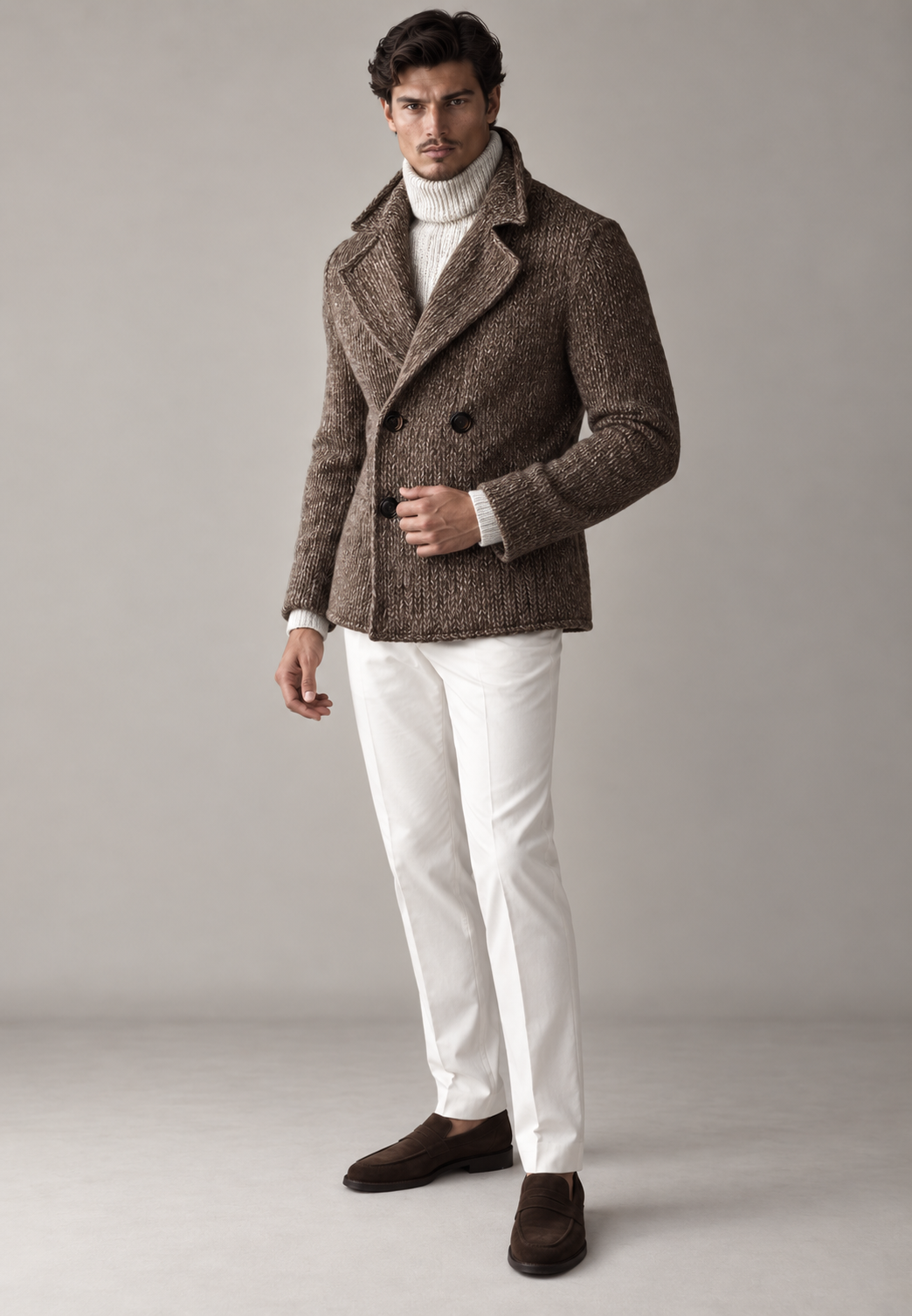Veste maille homme double boutonnage revers larges tricot - Lucien