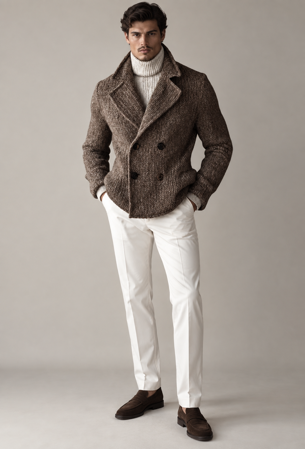 Veste maille homme double boutonnage revers larges tricot - Lucien