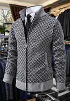 Veste maille homme motif losanges col montant fermeture éclair - Gaëtan