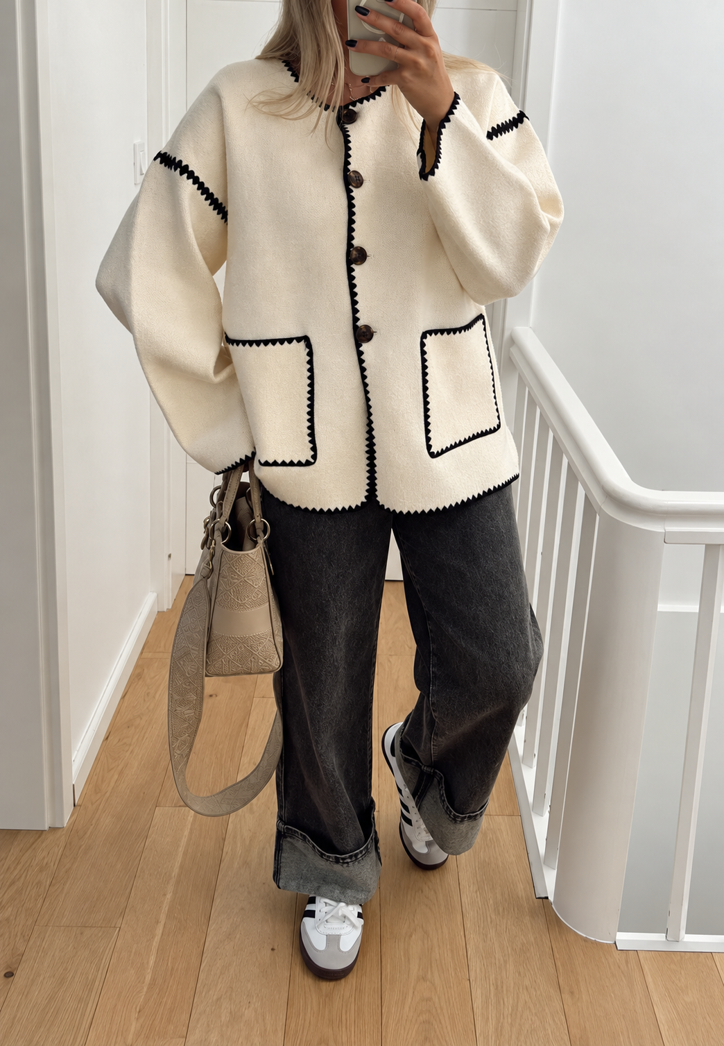 Veste maille femme color block bordures contrastées tricot - Émeline