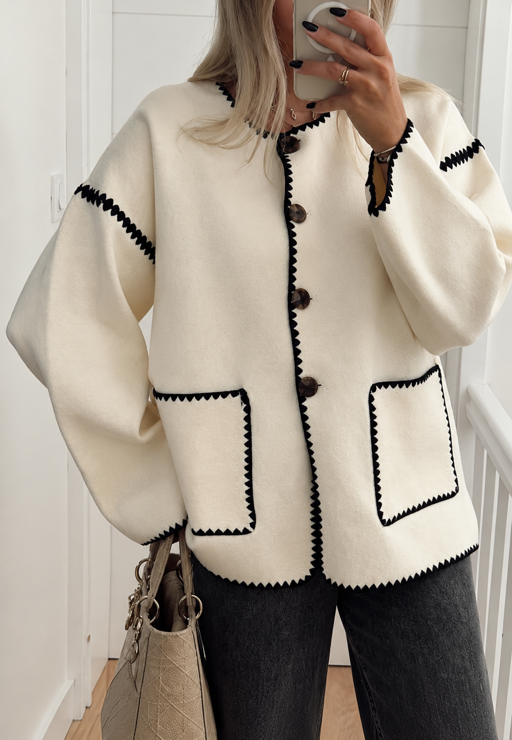 Veste maille femme color block bordures contrastées tricot - Émeline