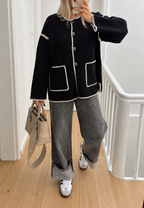 Veste maille femme color block bordures contrastées tricot - Émeline