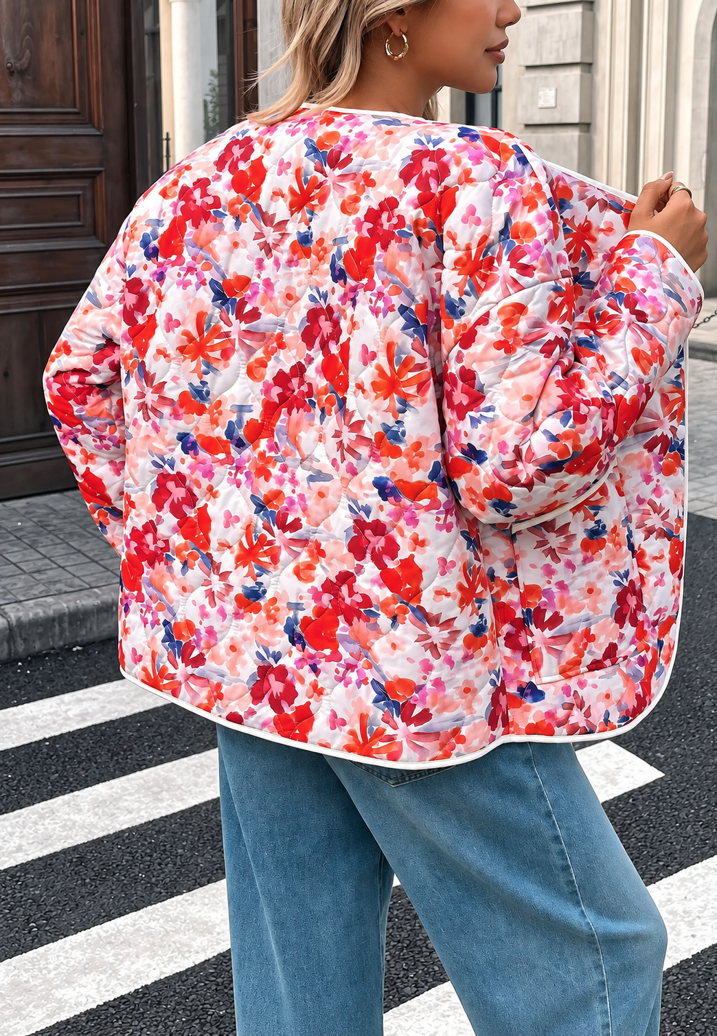Veste fleurie matelassée femme poches avant bordures - Renate