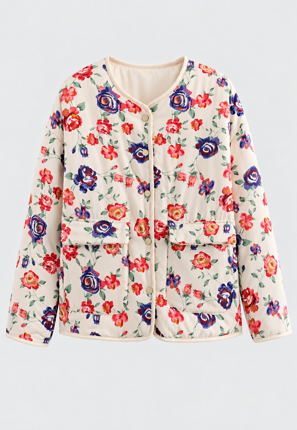 Veste fleurie femme matelassage losanges boutons devant - Elizabeth
