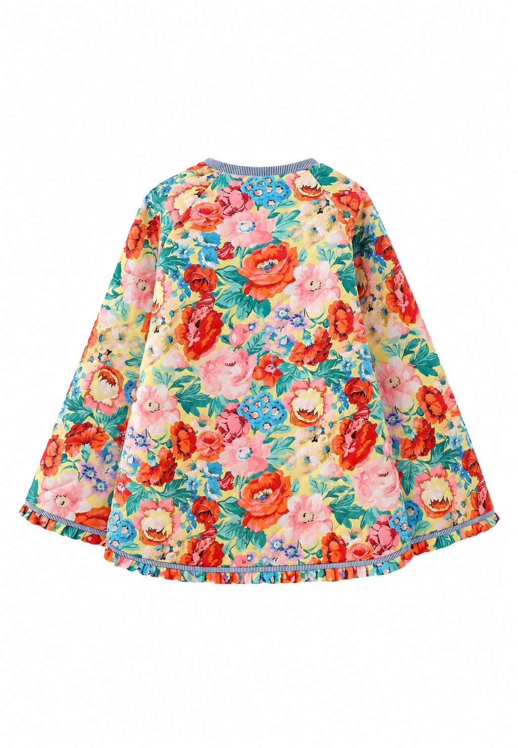 Veste fleurie femme évasée matelassage losanges volants - Clotilde
