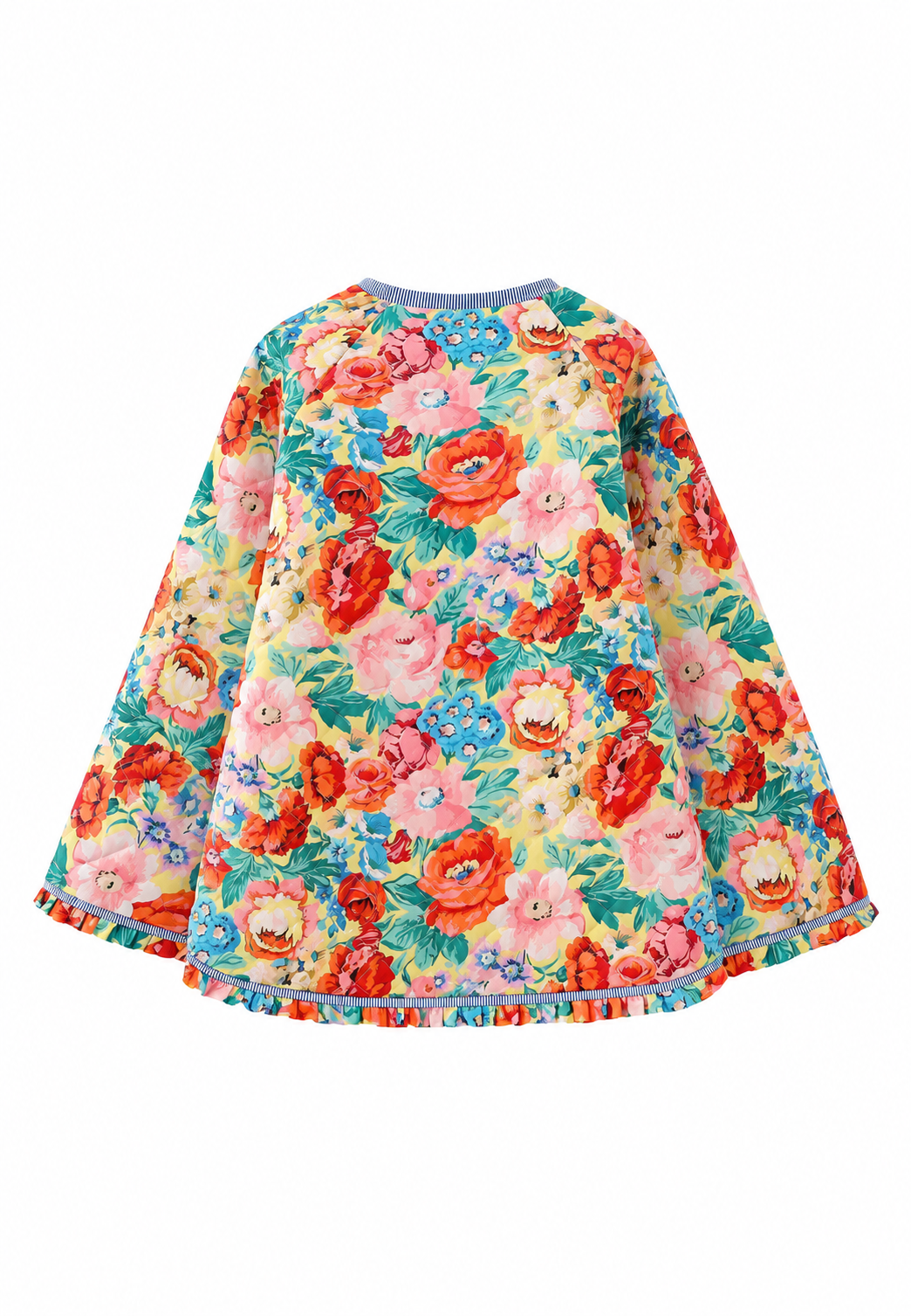 Veste fleurie femme évasée matelassage losanges volants - Clotilde