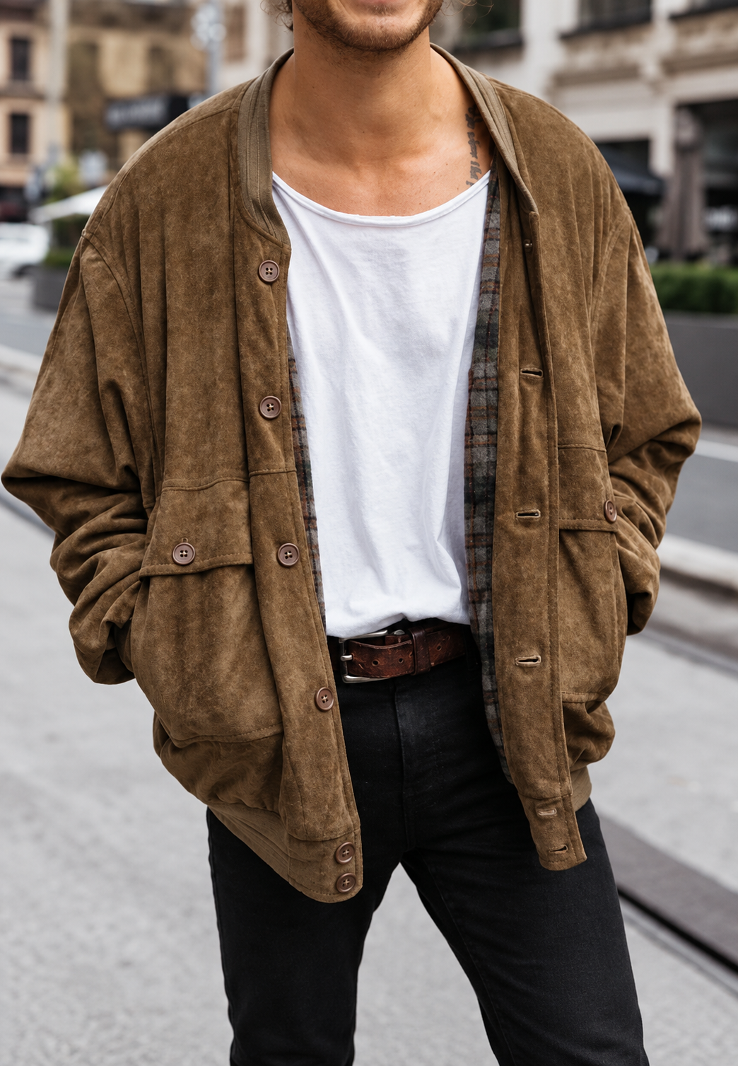 Veste homme effet daim coupe ample poches texture - Mikkel