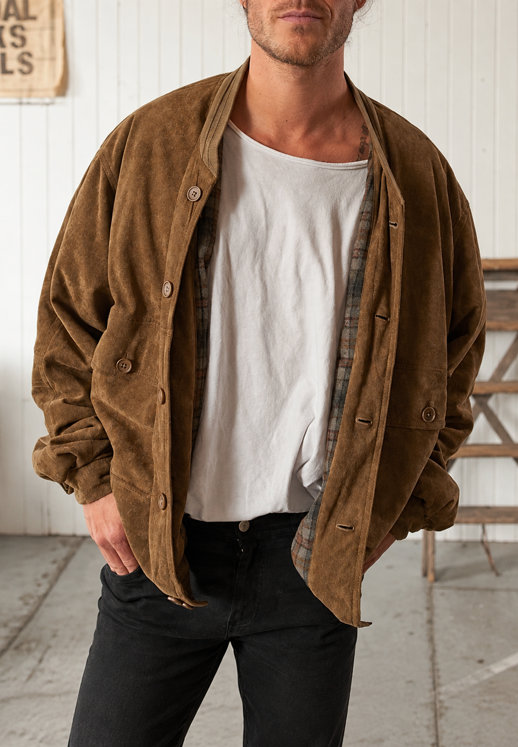 Veste homme effet daim coupe ample poches texture - Mikkel