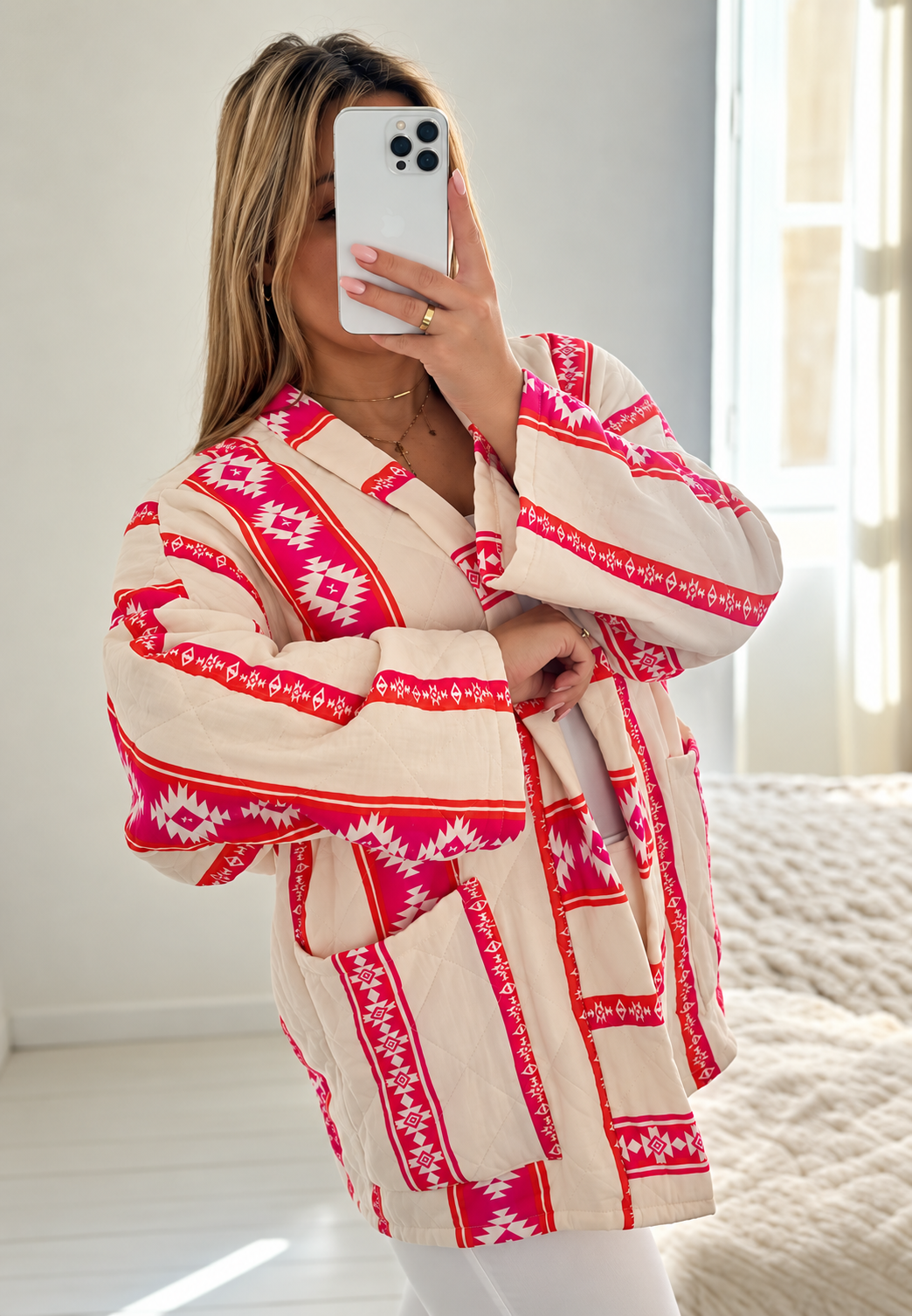 Veste kimono matelassée femme imprimé ethnique géométrique - Tove