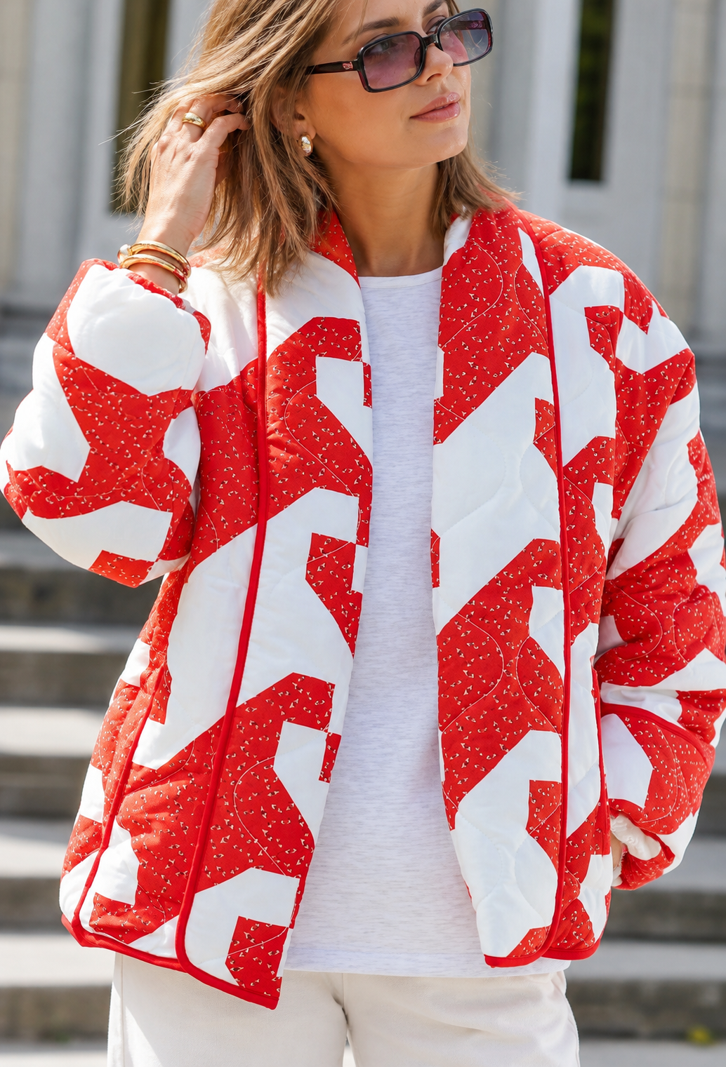 Veste kimono matelassée femme imprimé abstrait géométrique - Madelon