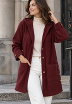 Veste longue velours côtelé femme capuche boutonnée chaude - Coralie