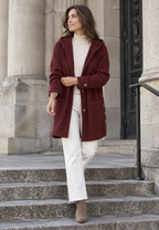 Veste longue velours côtelé femme capuche boutonnée chaude - Coralie