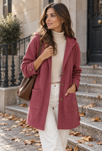 Veste longue velours côtelé femme capuche boutonnée chaude - Coralie
