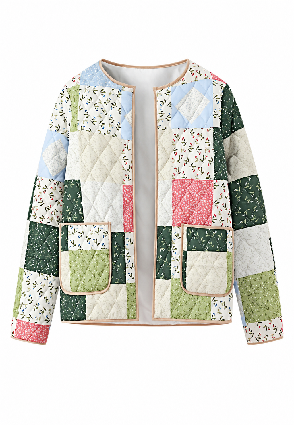 Veste matelassée femme carreaux floraux style patchwork - Fabiola