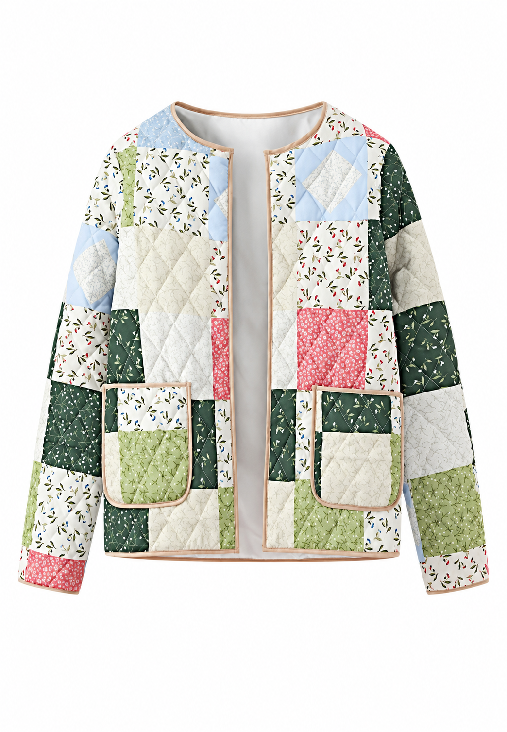 Veste matelassée femme carreaux floraux style patchwork - Fabiola