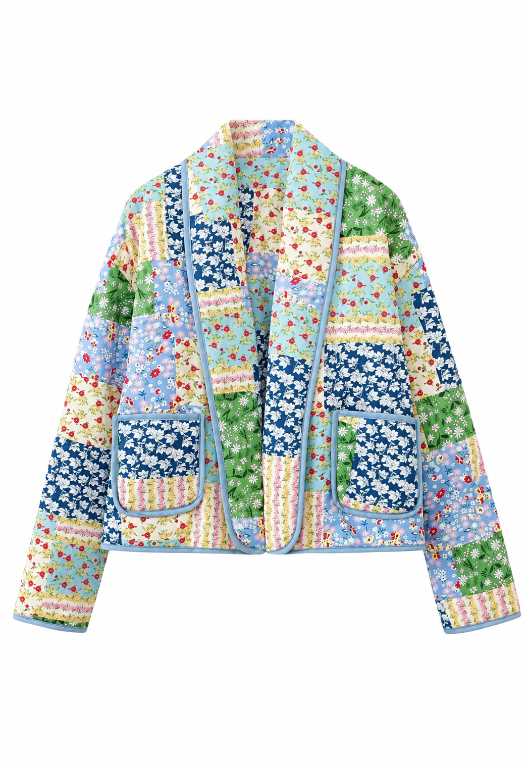 Veste matelassée femme carreaux floraux patchwork revers - Bettina