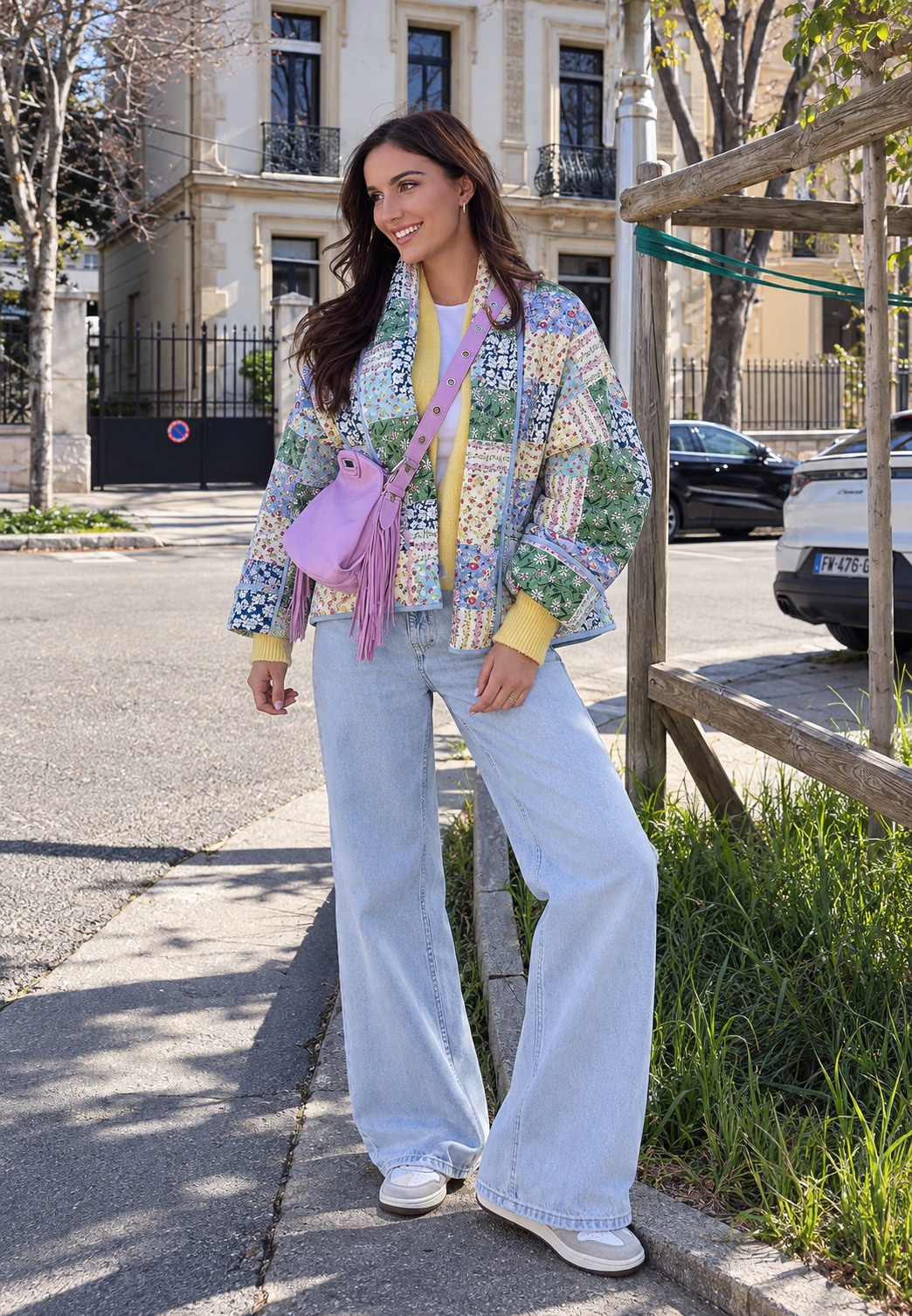 Veste matelassée femme carreaux floraux patchwork revers - Bettina