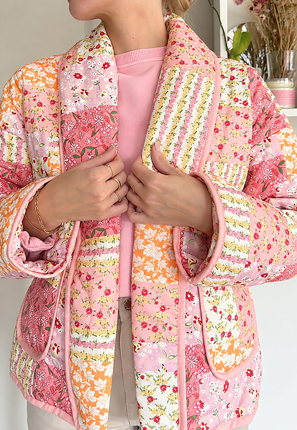 Veste matelassée femme petites fleurs col à revers automne - Zinnia