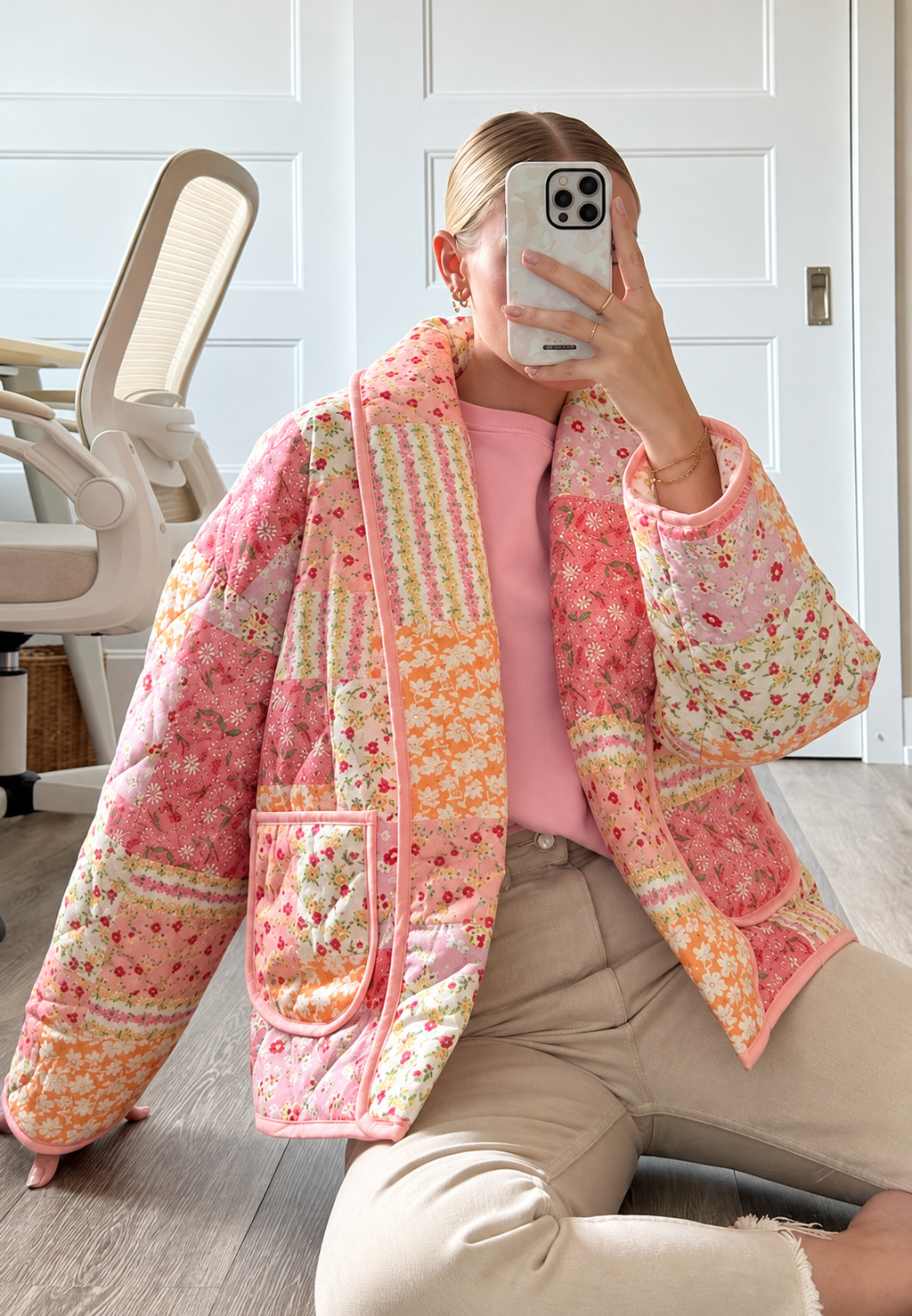 Veste matelassée femme petites fleurs col à revers automne - Zinnia